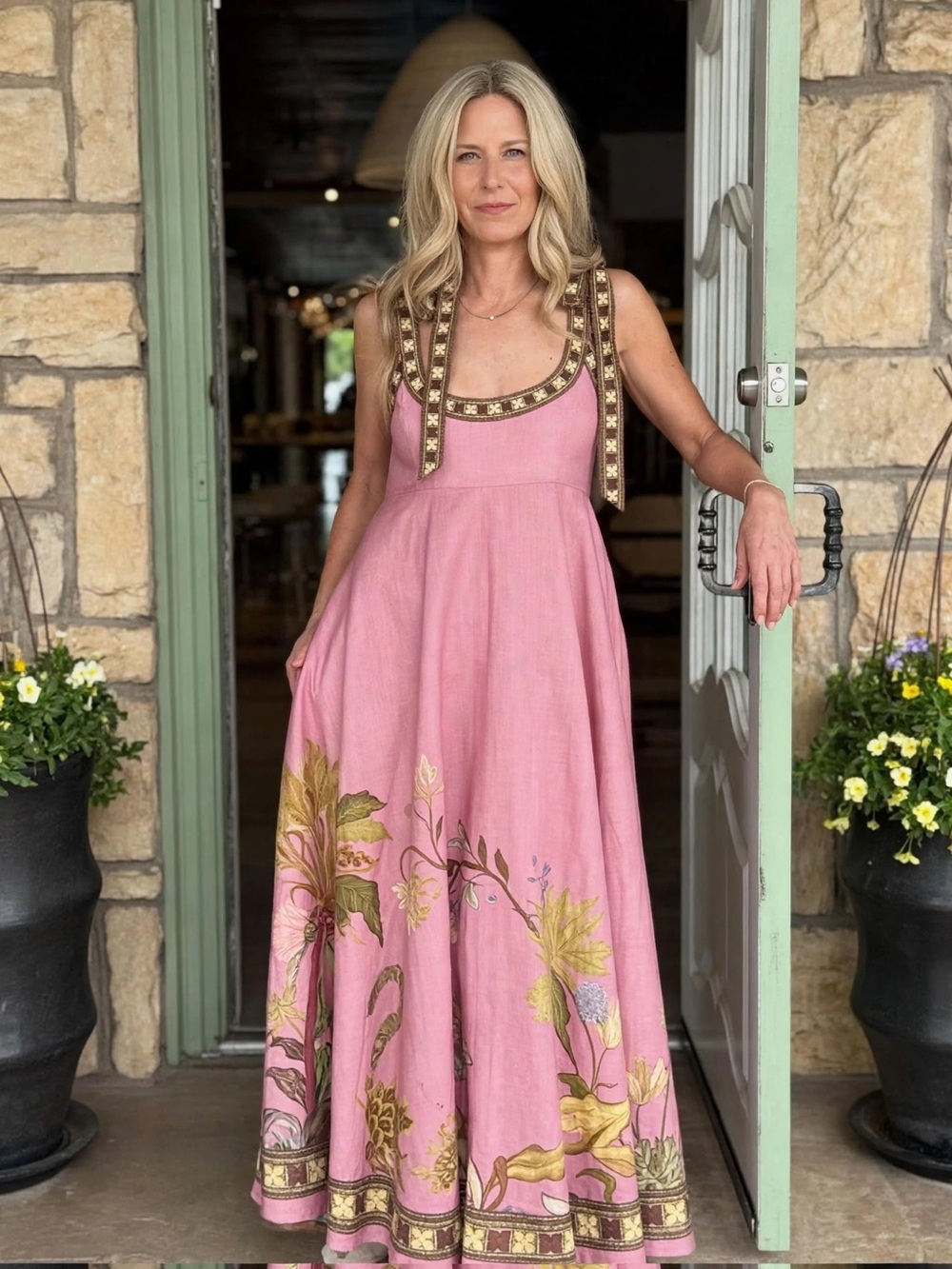 ALÉMAIS Zuri Linen Ballet Midi Sundress Pink Floral Tie-Shoulder size US 2 - Picture 6 of 9